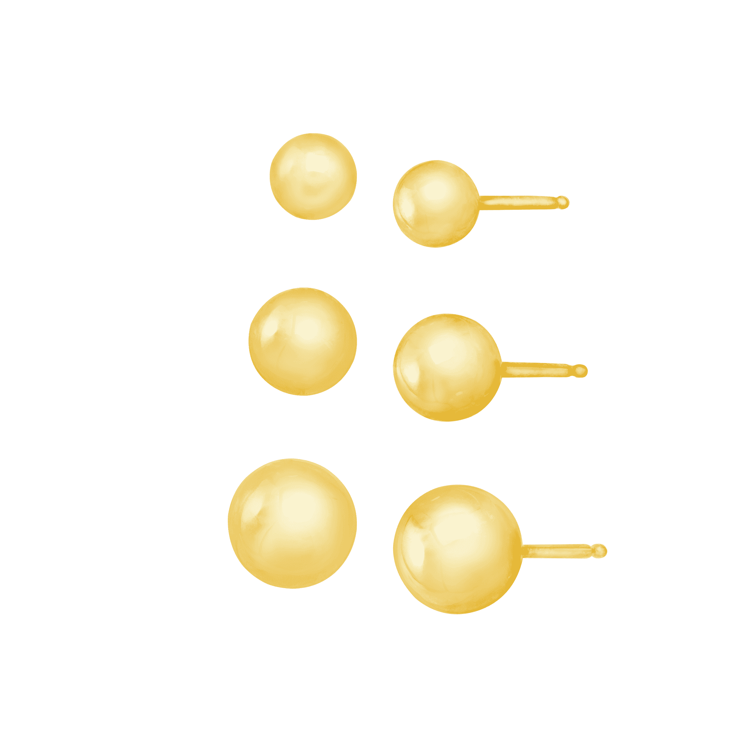 Finecraft 456 mm Ball Stud Earring Set in 14K Yellow Gold Welry