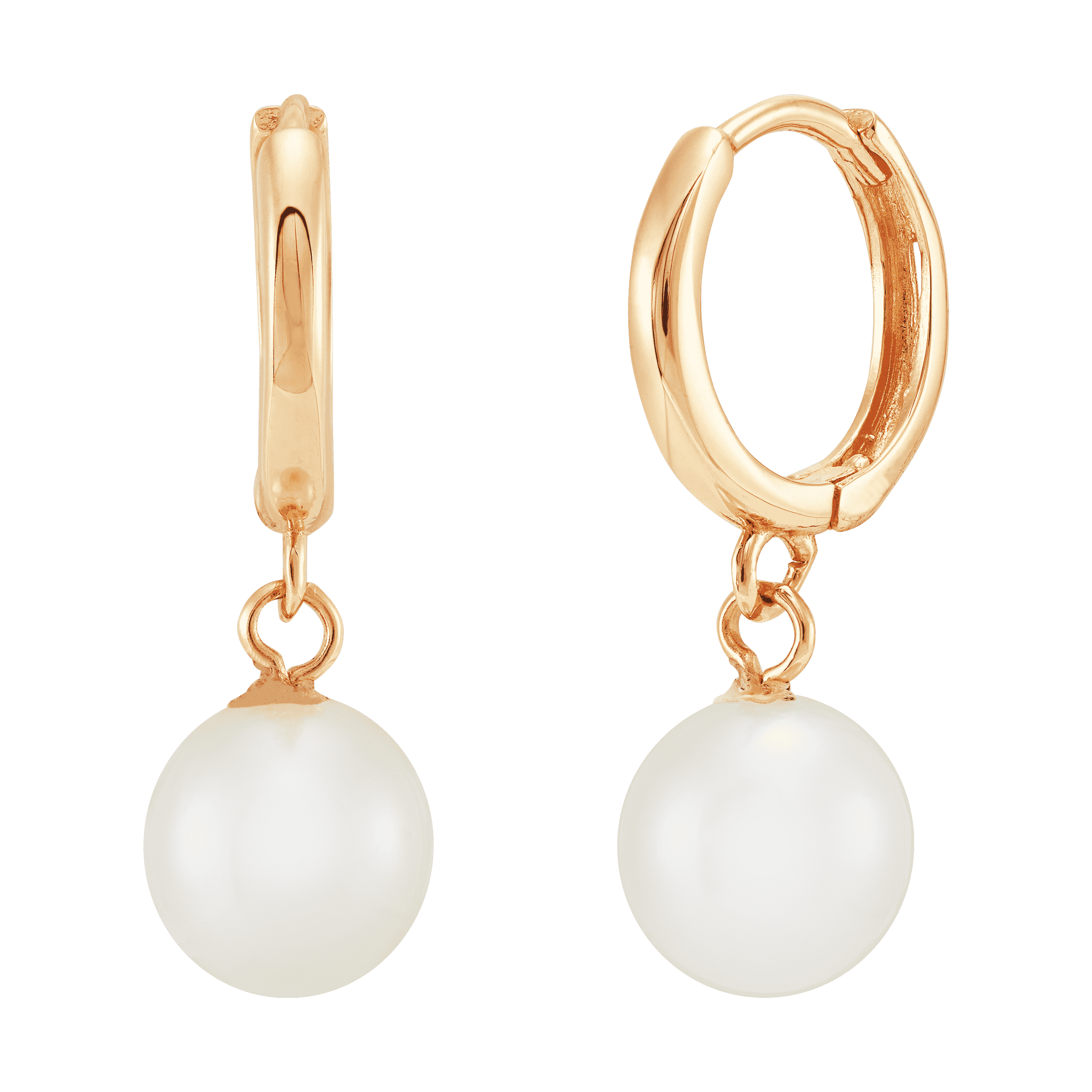 14kt yellow gold pearl huggie earrings