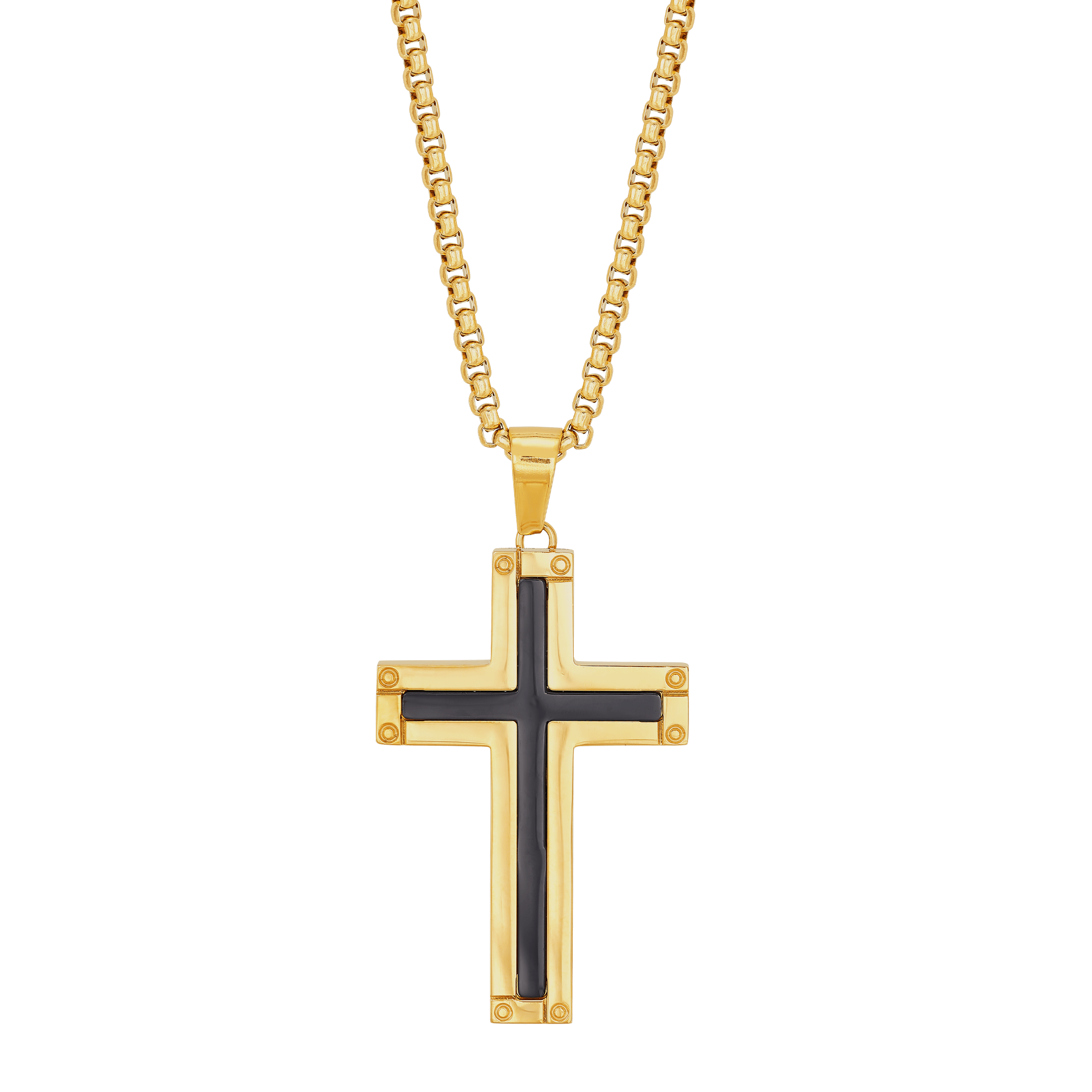 Welry Ion GoldPlated Stainless Steel 3mm Rolo Chain Cross Pendant