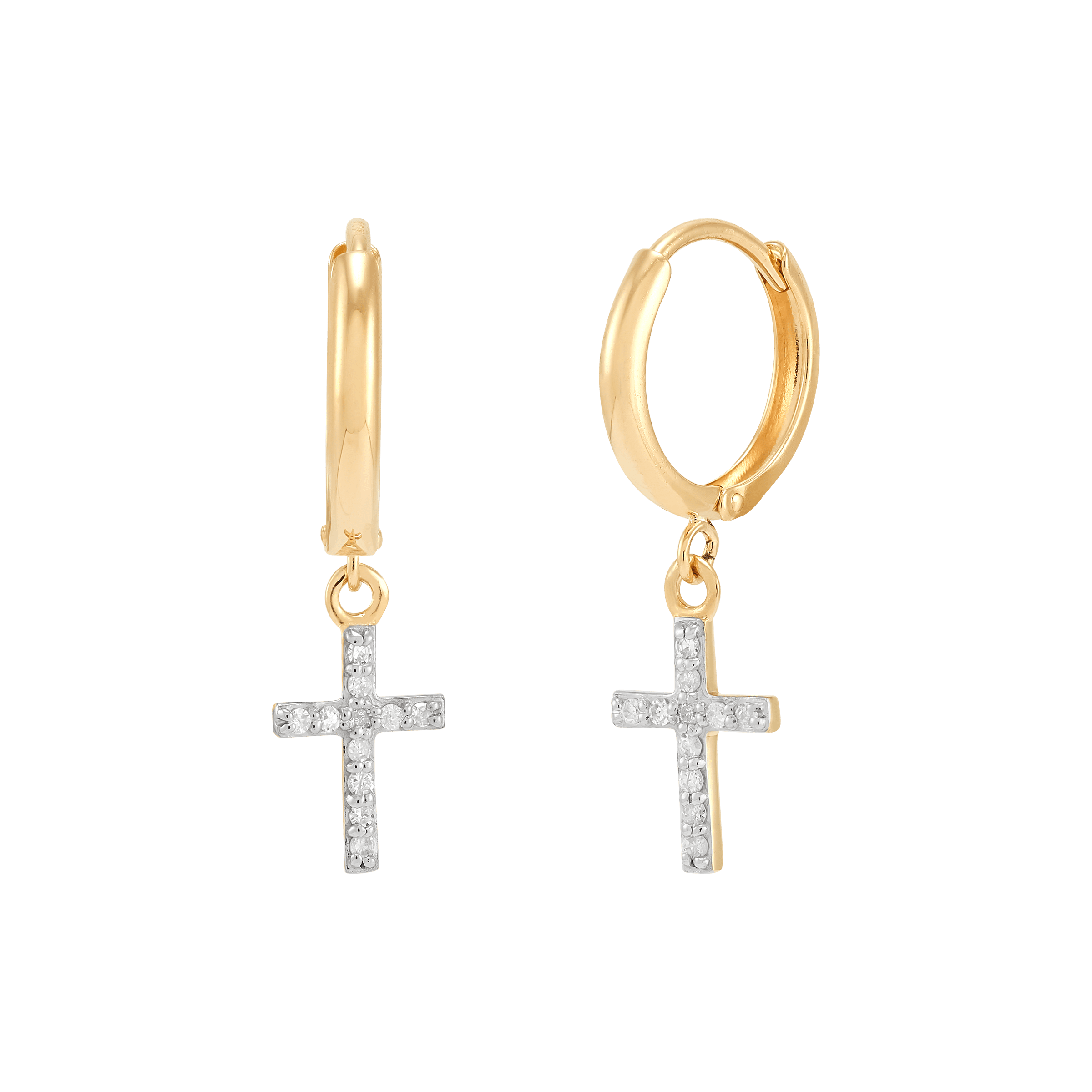 Macy's Men's Diamond Cross Dangle Huggie Hoop Earrings (1/4 ct. t.w.) in  10k Gold - Macy's