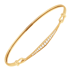 Diamond Drop Hook Bangle Bracelet 14K Yellow & White Gold