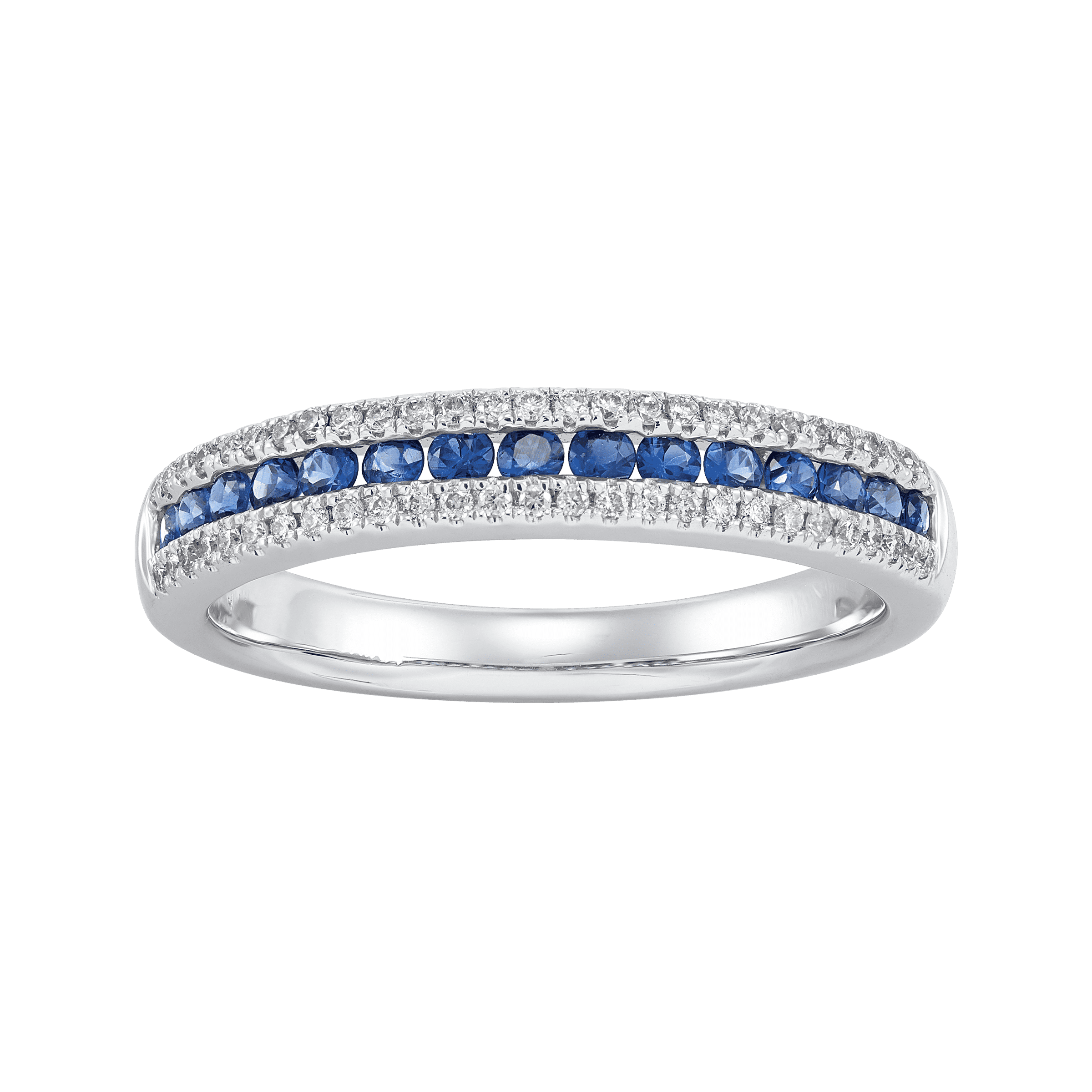 Pre-owned Welry Natural Sapphire & 1/6 Cttw Diamond Band Ring In 14k White Gold, Size 7 In Blue