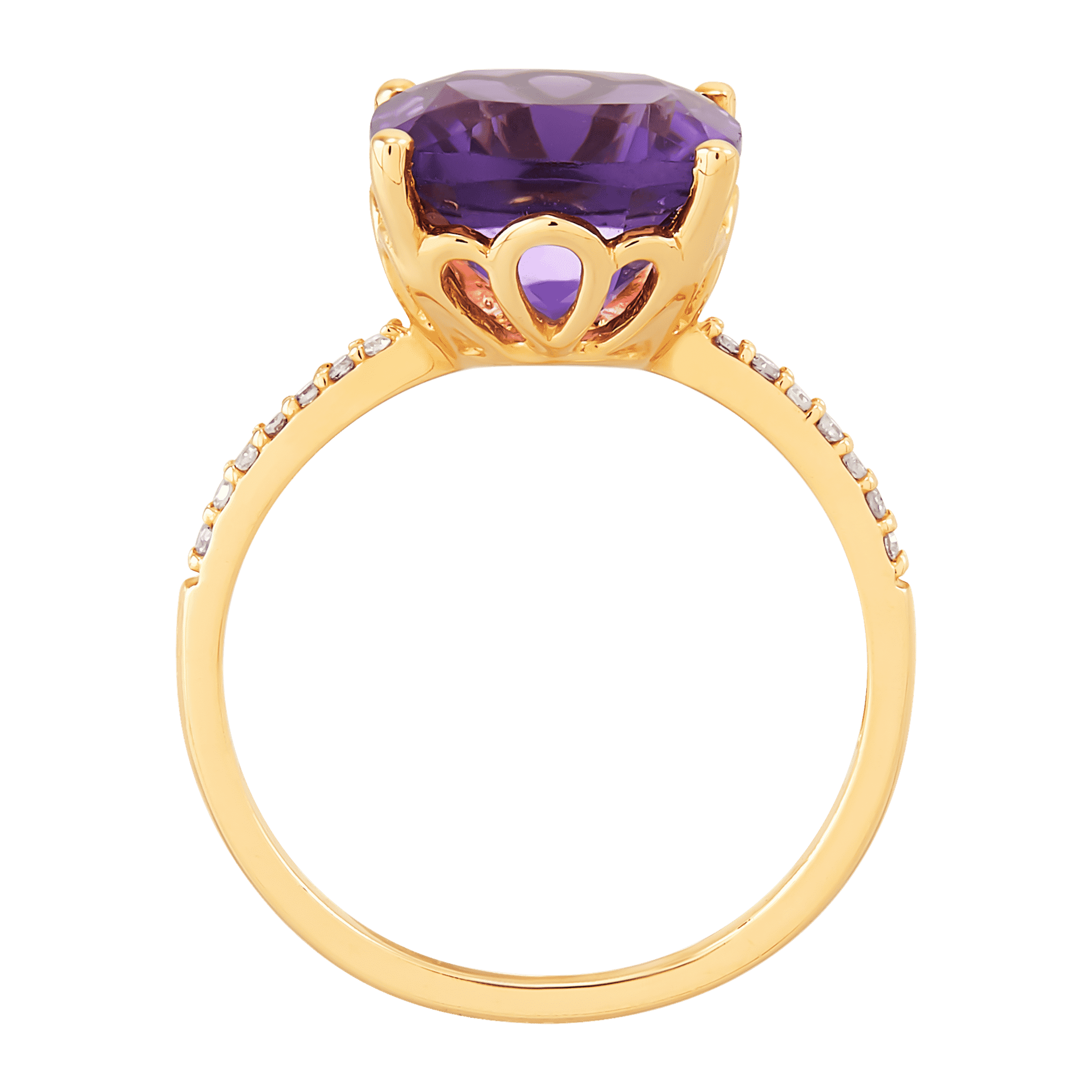 Pre-owned Welry Amethyst Cushion-cut Ring With Diamond Accents In 14k Yellow Gold In Purple