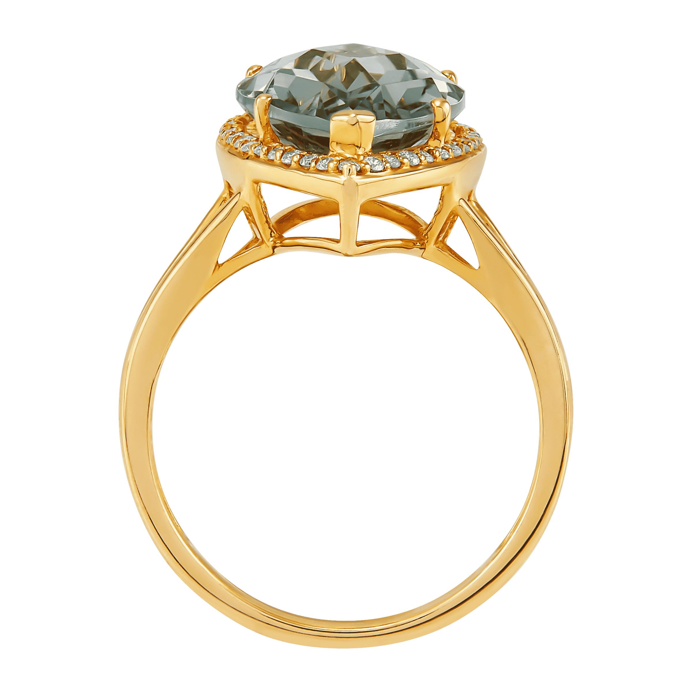 WELRY Pre-owned Natural Pear-cut Green Amethyst & 1/6 Cttw Diamond Ring In 10k Yellow Gold