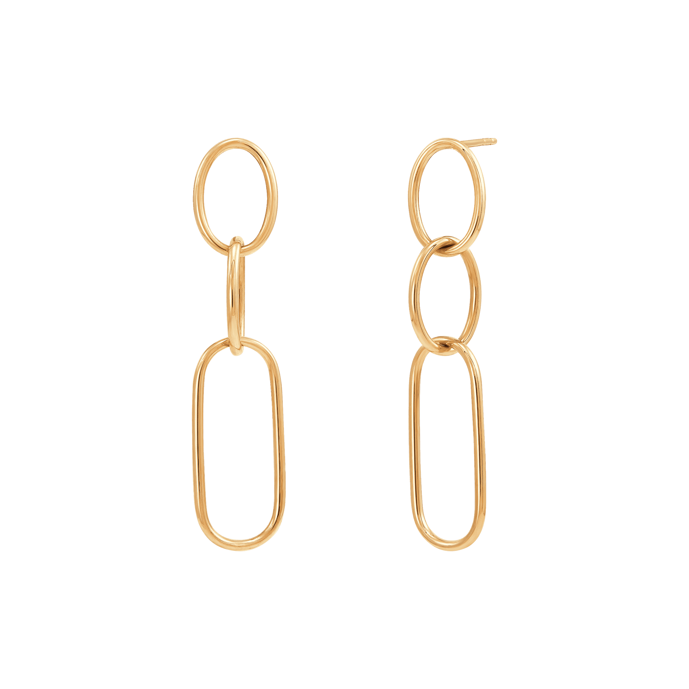 WELRY Pre-owned Triple Oval Link Drop Earrings In 14k Yellow Gold