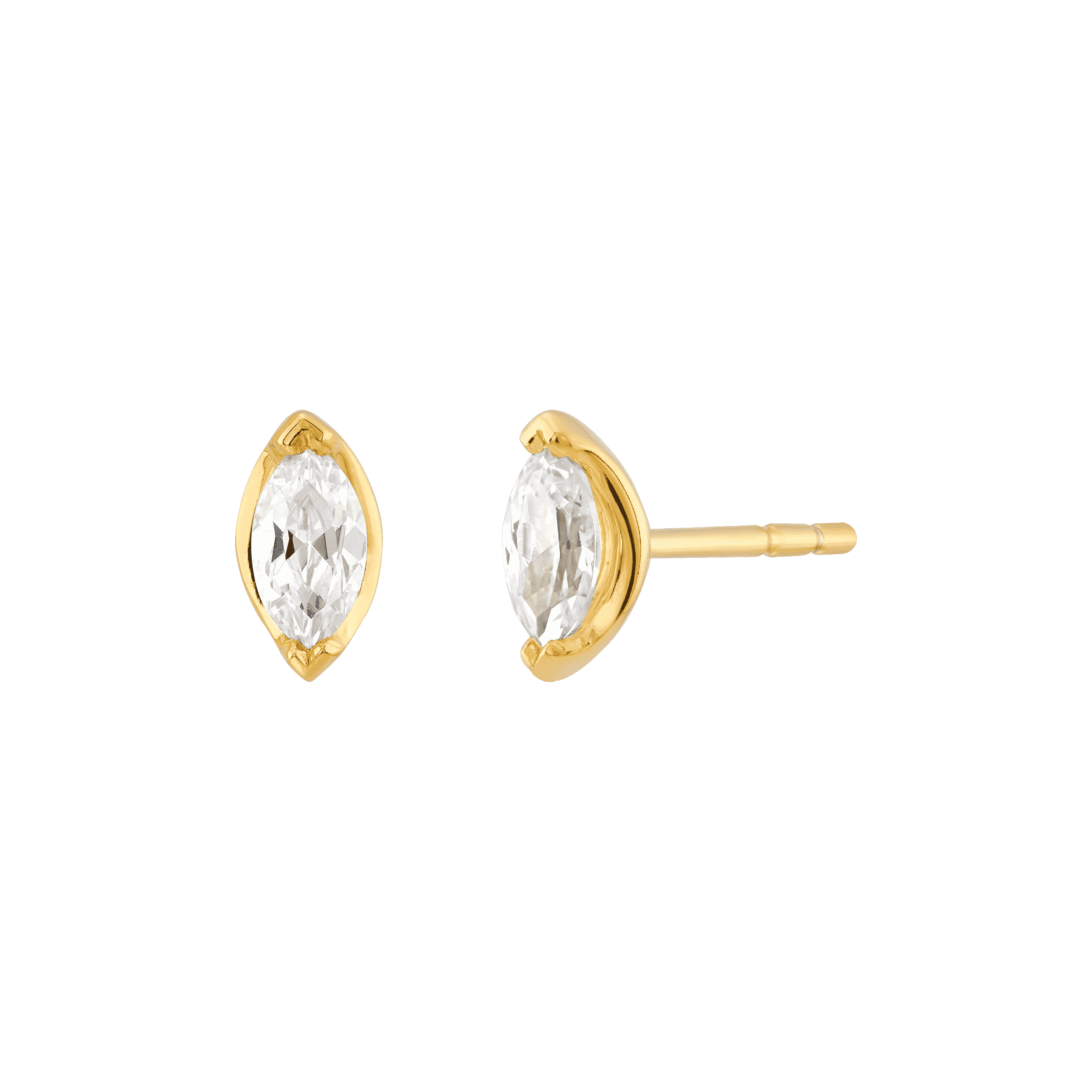 Welry Marquise Stud Earrings with Cubic Zirconia in 14K Gold-Plated Sterling Silver