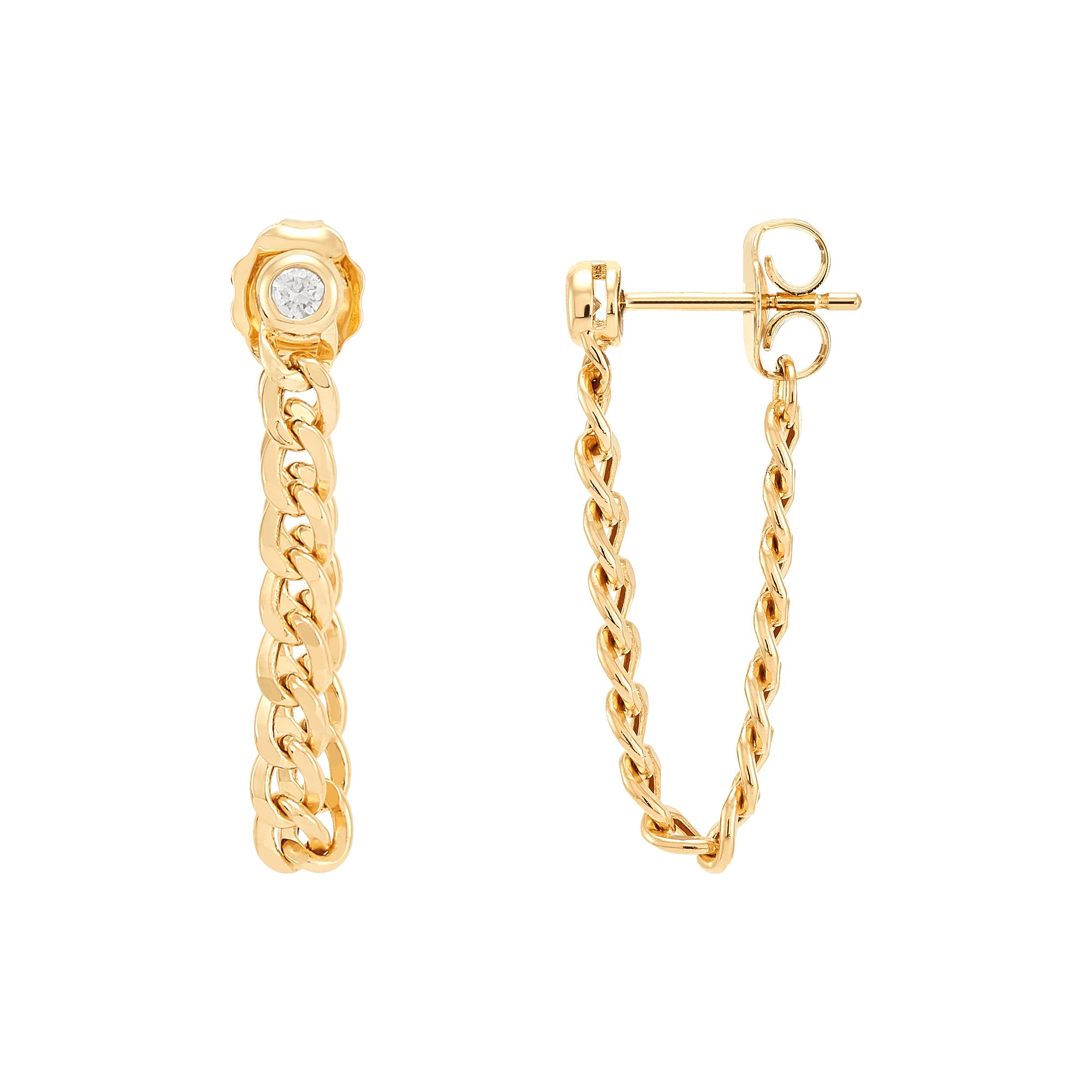 WELRY Pre-owned 14k Yellow Gold 1/10 Cttw Diamond Chain Drop Earrings In White