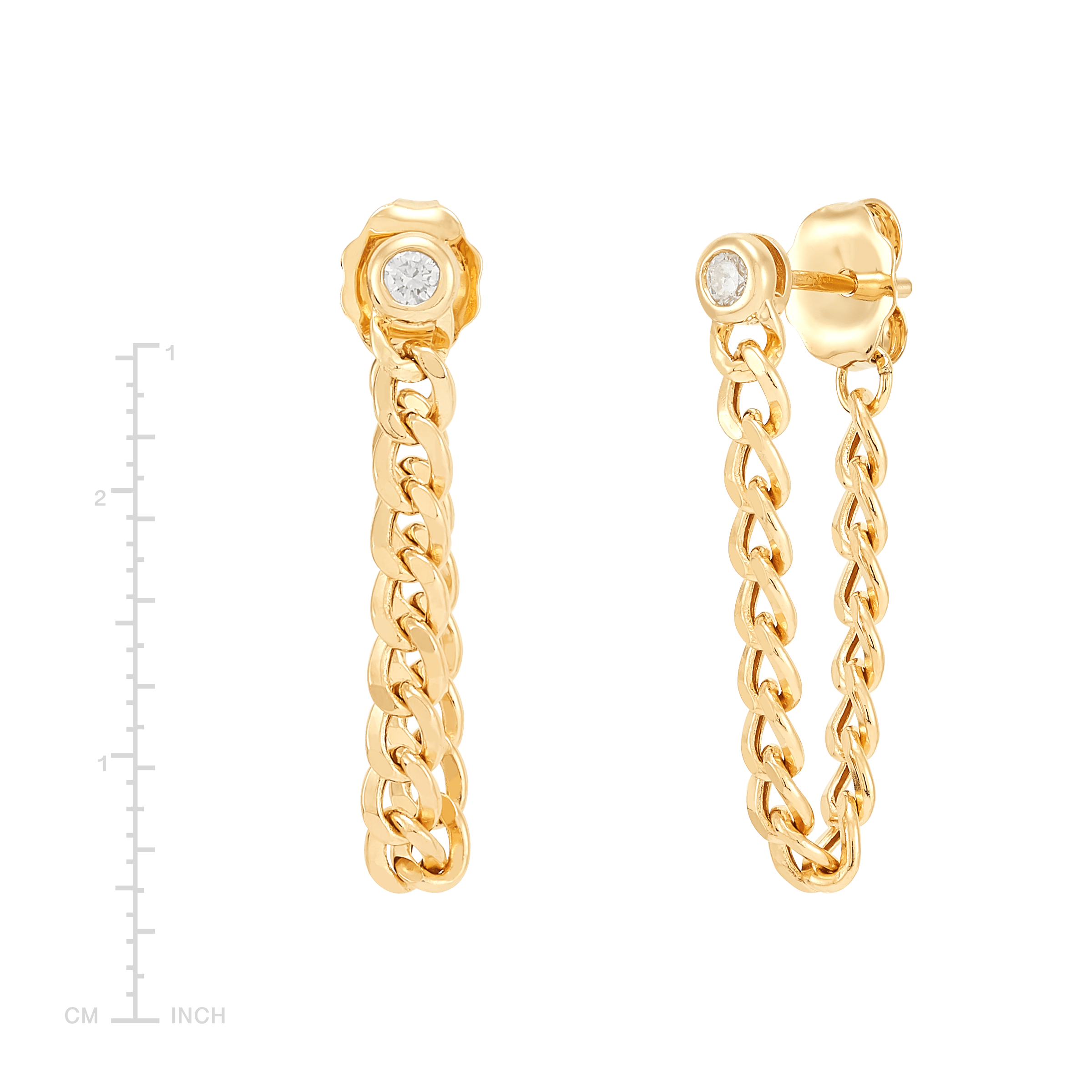 WELRY Pre-owned 14k Yellow Gold 1/10 Cttw Diamond Chain Drop Earrings In White