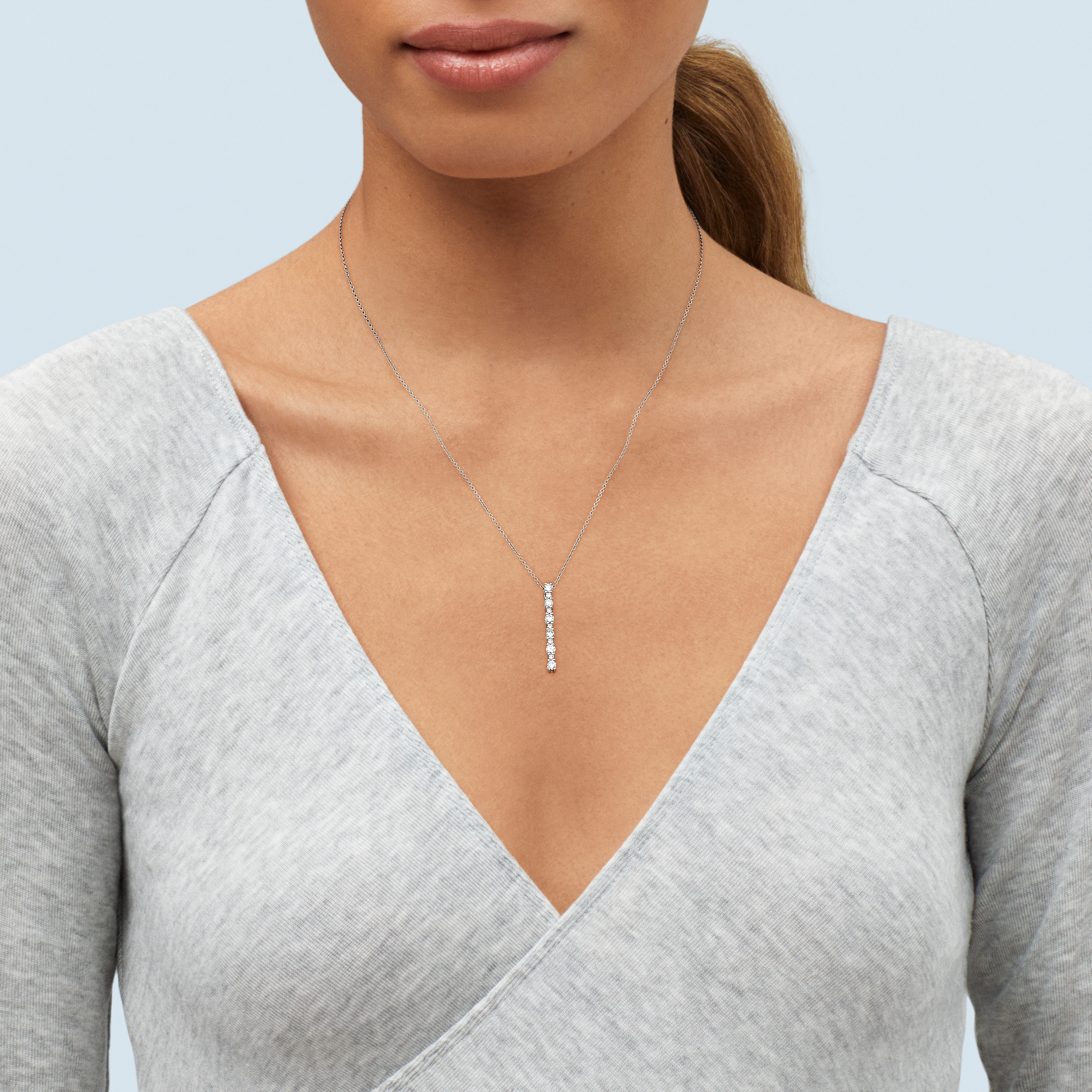 Welry 1/2 cttw Lab-Grown Diamond Bar Pendant Necklace in 14K White Gold, 17" - Picture 4 of 8