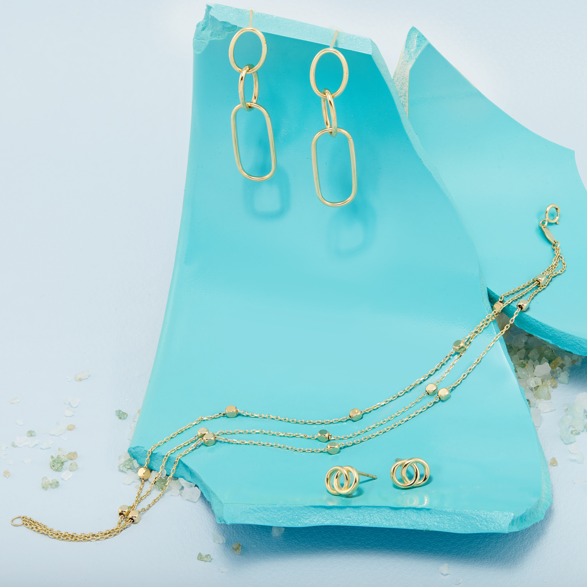 WELRY Pre-owned Triple Oval Link Drop Earrings In 14k Yellow Gold